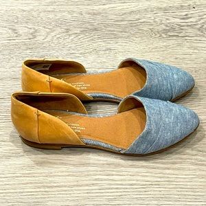 TOMS Jutti D'orsay Denim Chambray Leather Flats 10
